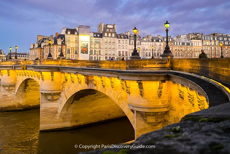 Pont Neuf bridge just after sunset (photographed from Quai de Conti along the Left Bank)