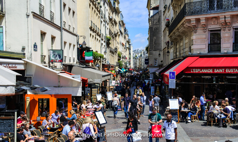 Rue Montorgueil near Saint Eustasche Church and Les Halles Rue Montorgueil near Saint Eustasche Church and Les Halles