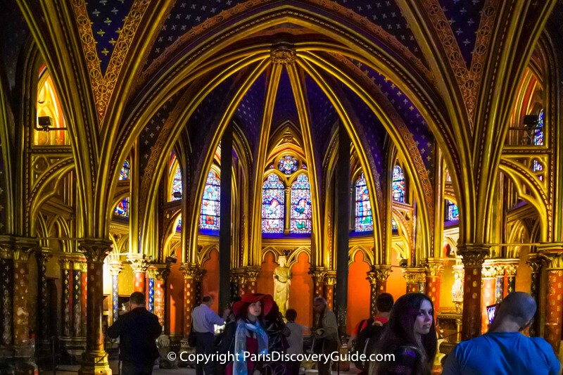 This is Saint Chapelle's ground floor - here, you'll see fleurs de lis (symbol of French royalty) on the ceiling