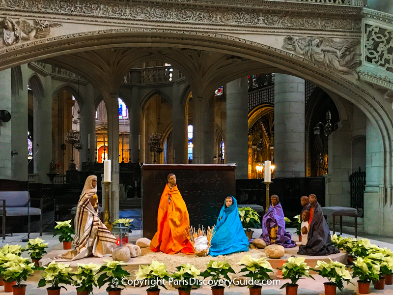 Nativity scene displayed in Saint Étienne du Mont Church