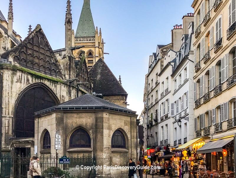 Saint-Séverin Church and Rue de la Parcheminerie in the Latin Quarter in Paris Saint-Séverin Church and Rue de la Parcheminerie in the Latin Quarter in Paris
