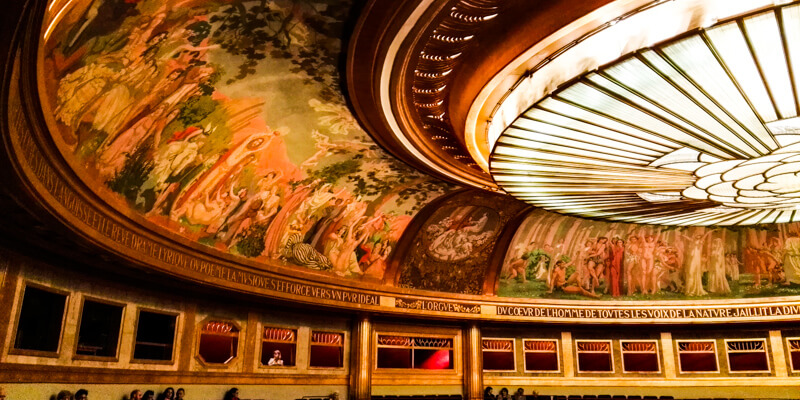 Ornate ceiling at Théâtre des Champs-Elysées in Pari