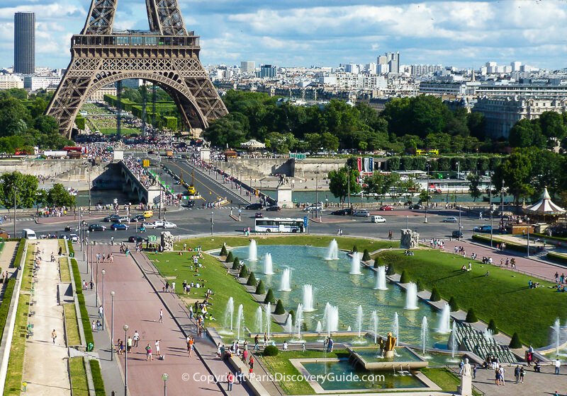 Trocadero fountains and plaza across from the Eiffel Tower