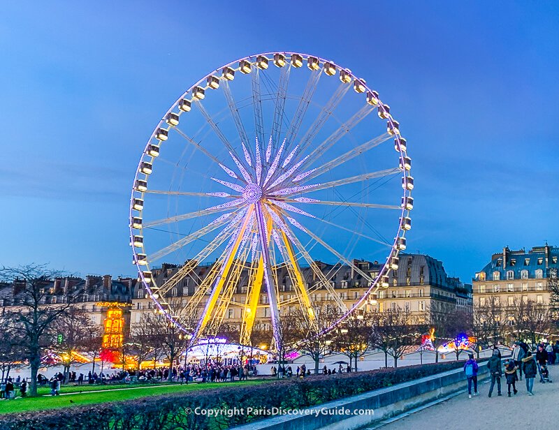 Giant ferris wheel at Tuileries Christmas Market across from Paris's 1st arrondissement