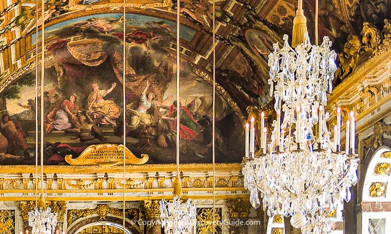Close-up view of details in Chateau de Versailles' Hall of Mirrors