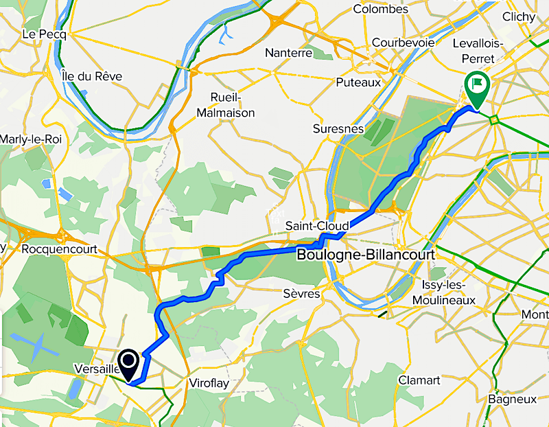 Bike route from Paris to Versailles (CLICK to get larger interactive map)