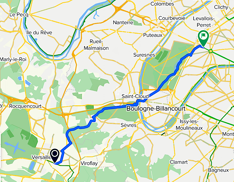 Bike route from Paris to Versailles (CLICK to get larger interactive map) Bike route from Paris to Versailles (CLICK to get larger interactive map)