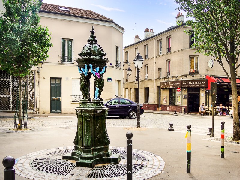 Wallace Fountain in Paris's Butte aux Cailles neighborhood in the 13th arrondissement