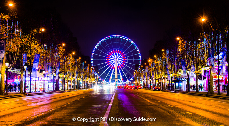 Christmas lights and decorations along Champs Élysées Christmas lights and decorations along Champs Élysées