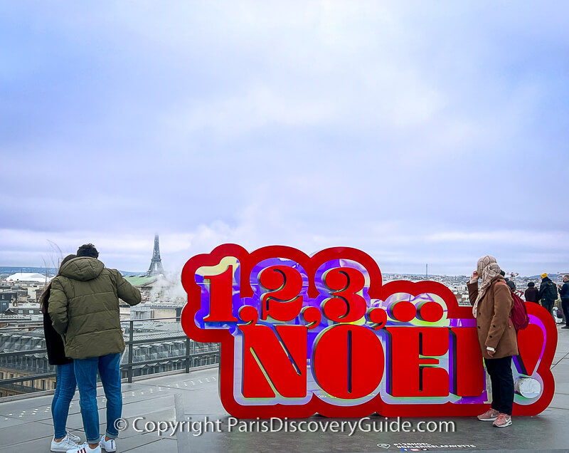 Noel sign on Galeries Lafayette's rooftop terrace Noel sign on Galeries Lafayette's rooftop terrace