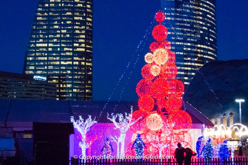 Lighted Christmas decorations at La Defense, Paris