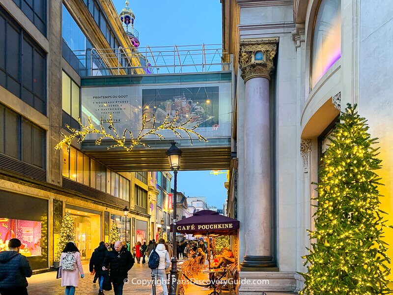 Holiday lights outside Au Printemps department store