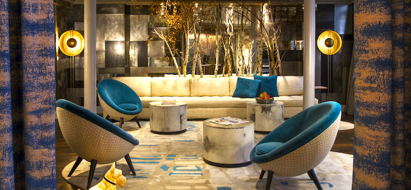 Mid-century modern meets luxury in Hôtel Thérèse's lobby Mid-century modern meets luxury in Hôtel Thérèse's lobby