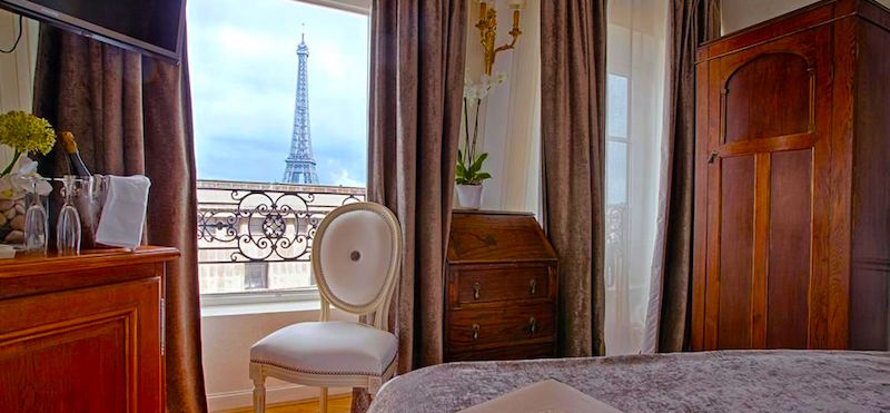 View of the Eiffel Tower (across the top of the Palais de Chaillot) from Hôtel Eiffel Trocadéro