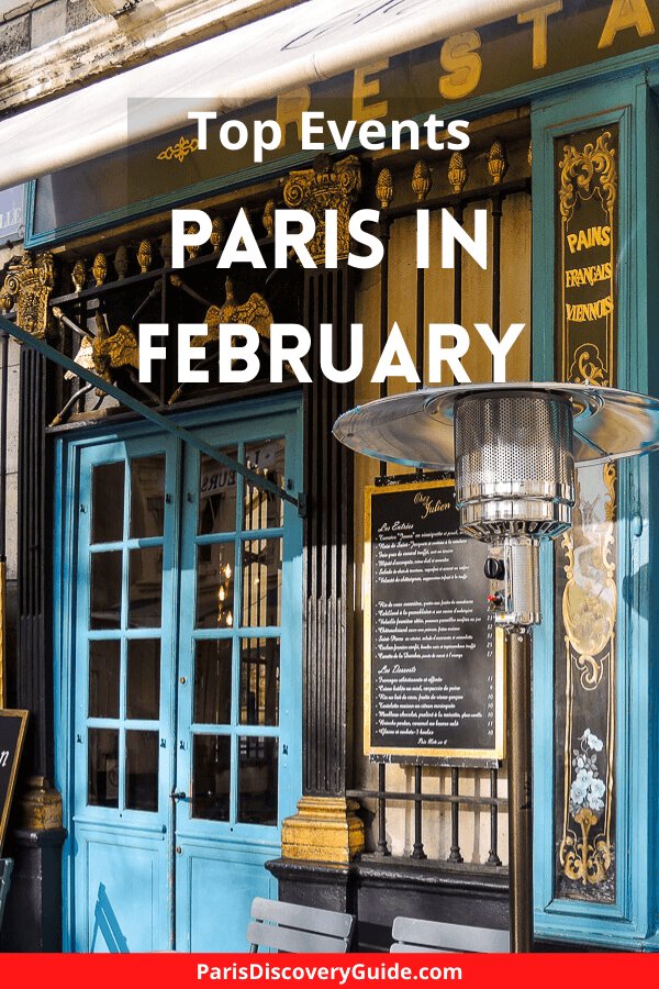 Heat lamp ouside this Paris bistro keeps sidewalk diners warm in February